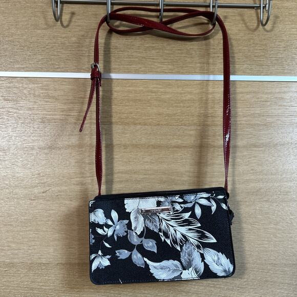 Nine West Black/White Floral Red Cross Body Strap Small Zippered Clutch Bag EUC - Picture 10 of 10